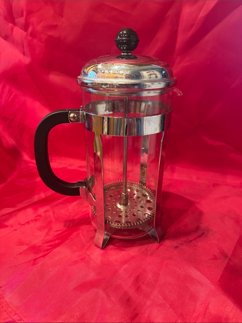 Stainless Steel and Glass French Press Coffee Maker - Black Handle, holds 4 cups
